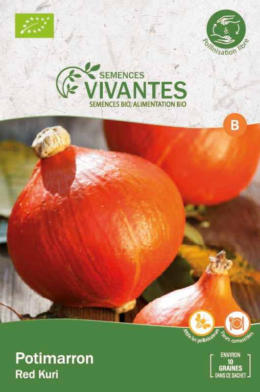 Semences Vivantes -- Potimarron red kuri bio demeter - Sachet de 10 graines