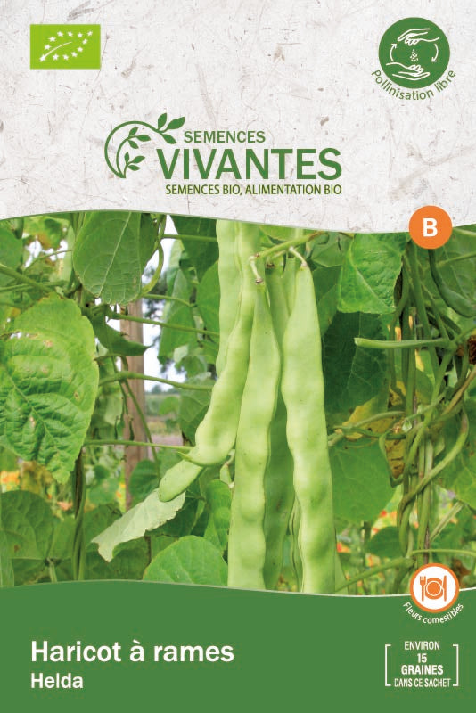 Semences Vivantes -- Haricot à rames helda bio - Sachet de 15 graines
