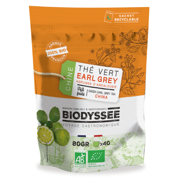 Biodyssée -- Thé vert earl grey aux agrumes d'andalousie bio - 80 g
