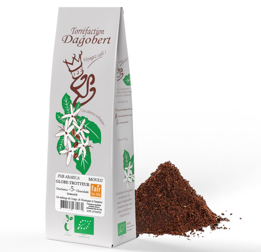 Les Cafés Dagobert -- Mélange globe-trotteur 100% arabica, bio et équitable - moulu/filtre - 500 g