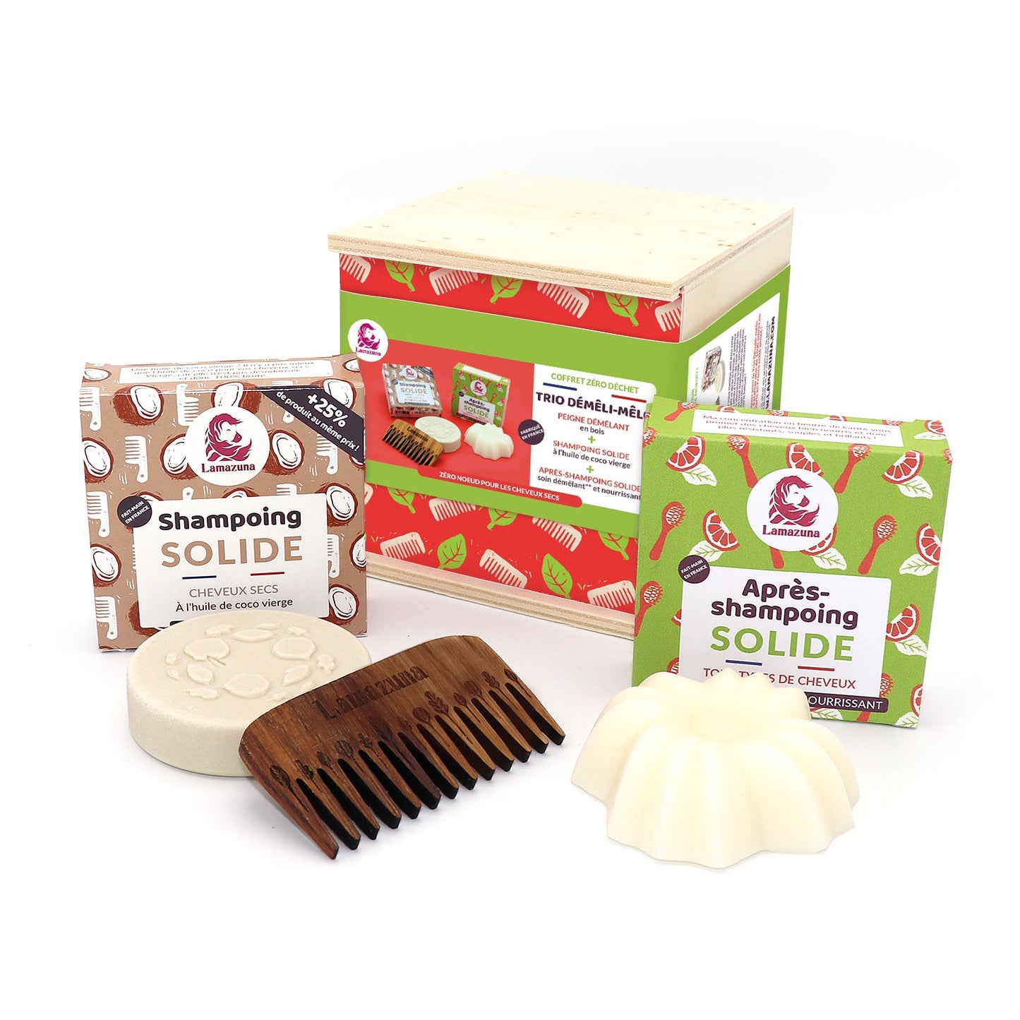 Lamazuna -- Coffret zéro déchet trio démêli mêlo huile de coco