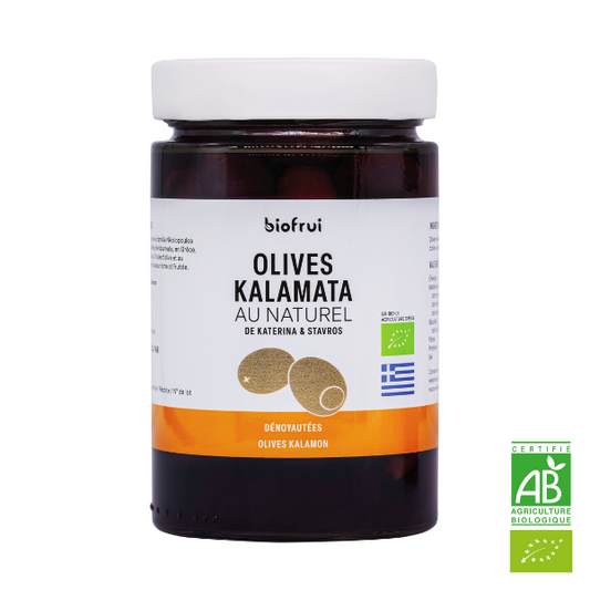 Biofrui -- Olive kalamon noire de kalamata dénoyautée en saumure traditionnelle bio - 190 g