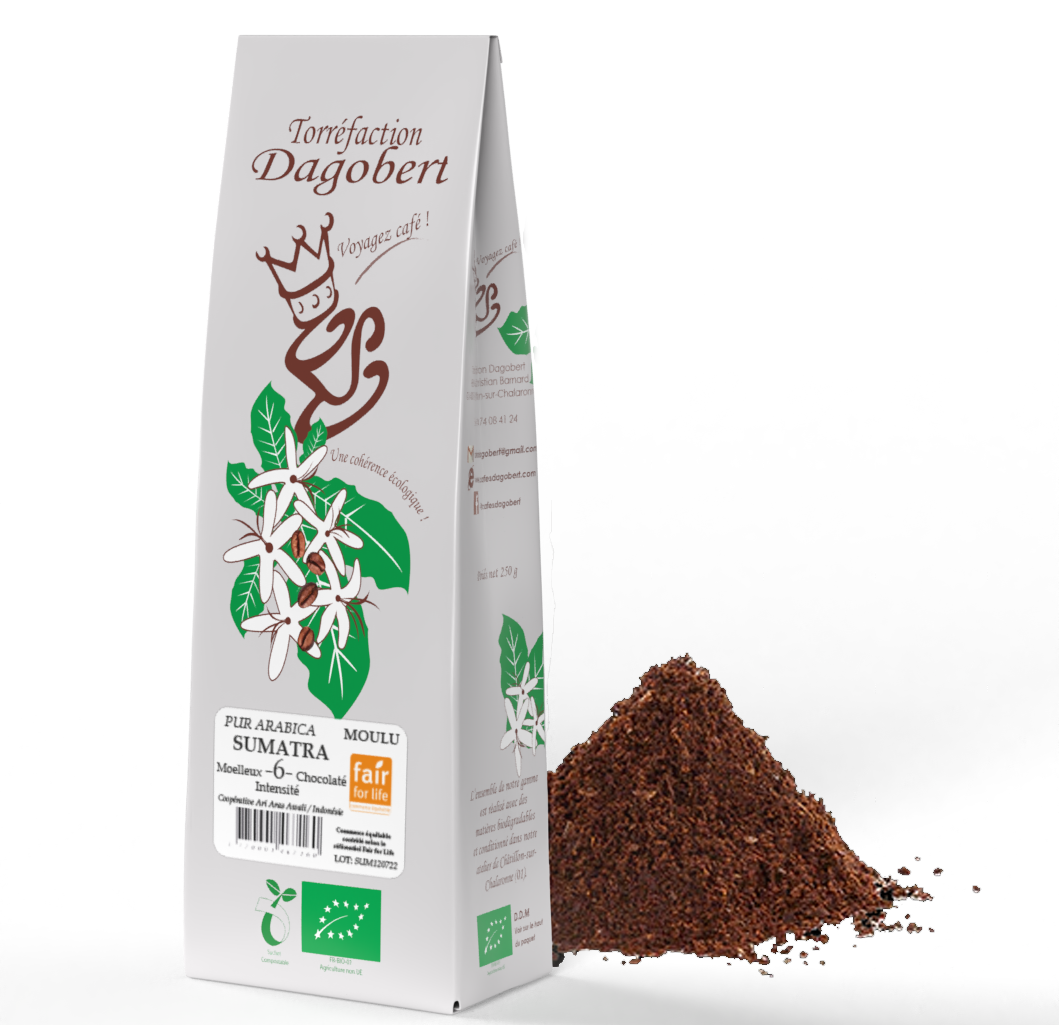Les Cafés Dagobert -- Sumatra 100% arabica, bio et équitable - moulu/filtre (origine Indonésie) - 500 g