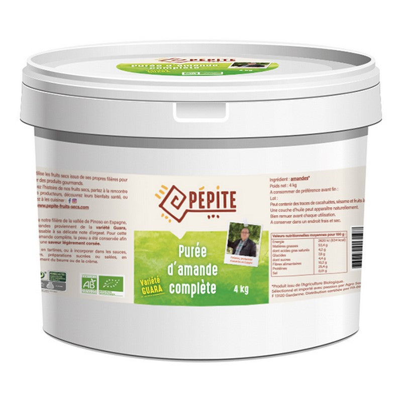 Agrosourcing -- 1 seau de purée d'amandes complètes bio Vrac - 4 kg