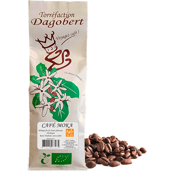 Les Cafés Dagobert -- Mélange café moka 100% arabica, bio et équitable - grains (origine Ethiopie) - 250 g