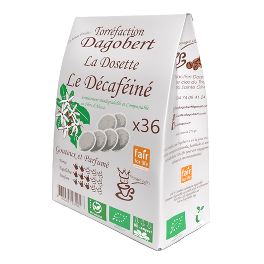 Les Cafés Dagobert -- Dosettes décaféiné  100% arabica, bio et équitable - dosette